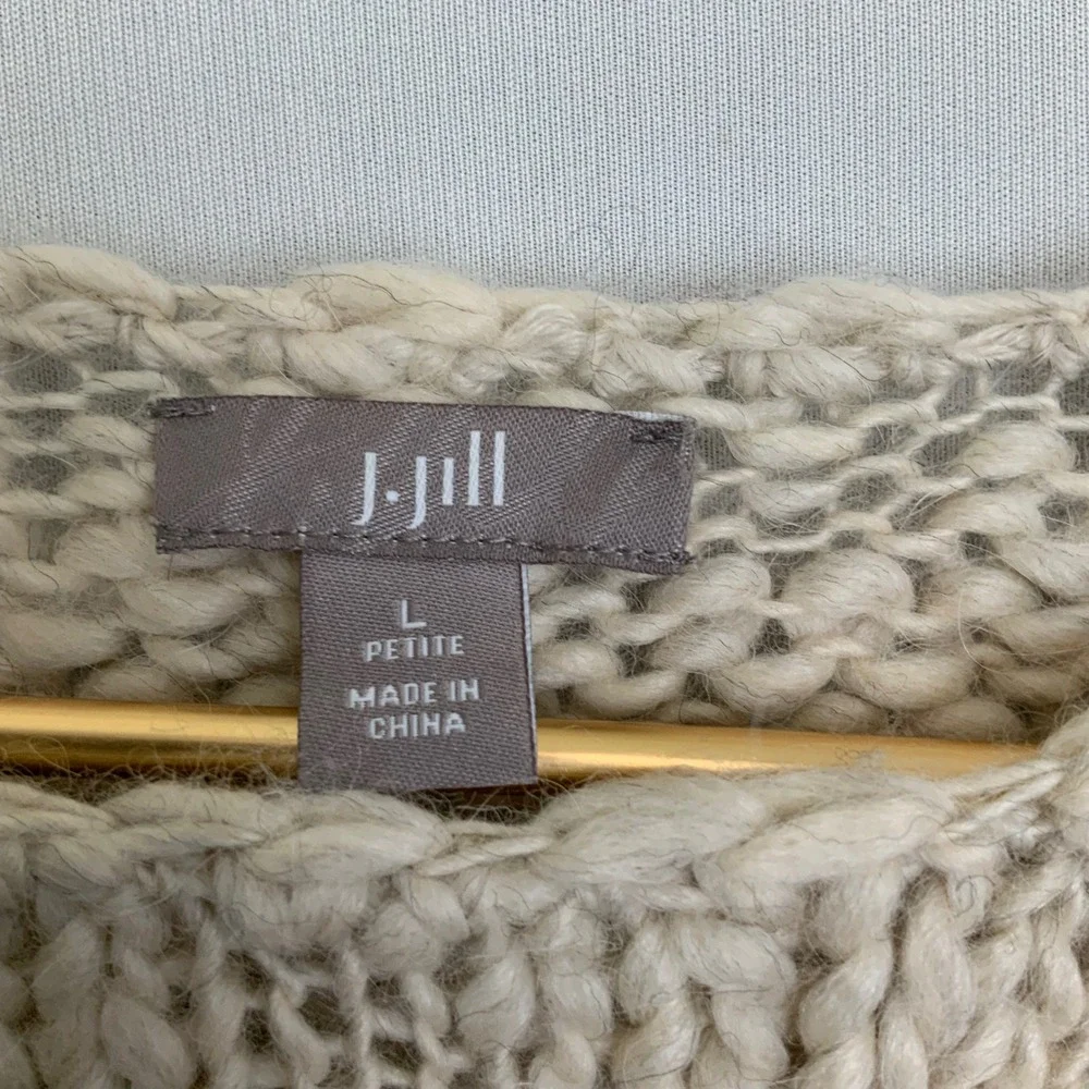 J. Jill Sz Large Beige Wool Alpaca Knit Sweater Open Knit Capsule Neutral Cozy